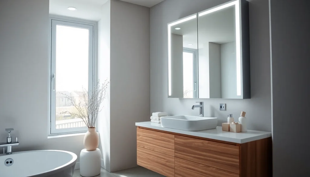 Beleuchte sonni Spiegelschrank im modernen Badezimmer mit eleganten Details