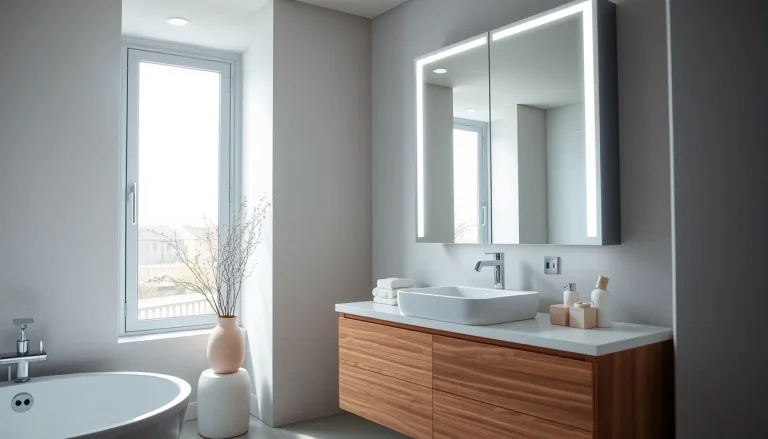 Beleuchte sonni Spiegelschrank im modernen Badezimmer mit eleganten Details