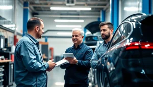 Aktive Interaktion zwischen Kunden und Team in der autowerkstatt mit kundenservice berlin.