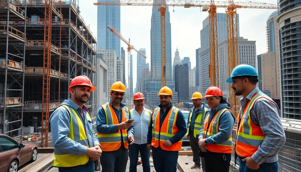 Montage of NYC construction scene highlighting a New York City General Contractor team at work with skyscrapers.