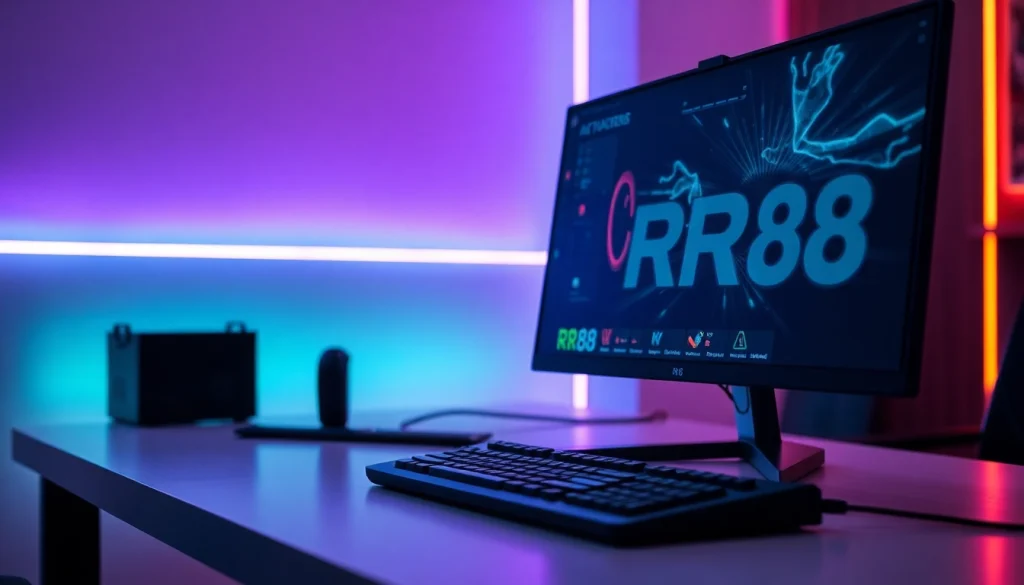 Engaging RR88 gaming setup showcasing a vibrant atmosphere and cutting-edge technology.