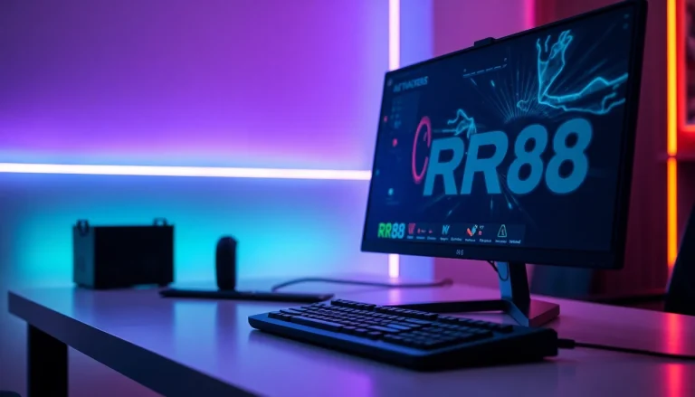 Engaging RR88 gaming setup showcasing a vibrant atmosphere and cutting-edge technology.