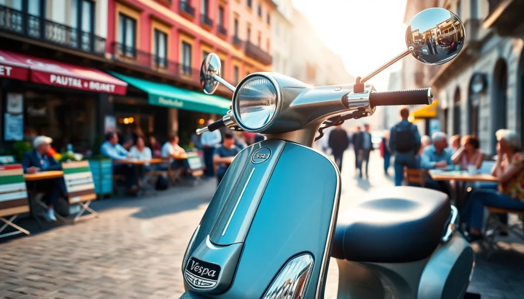 Vespa scooter in rollerzentrale münchen showcasing vibrant street life and vintage charm.