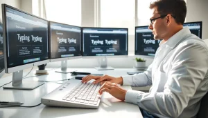 Enhance your skills at the typing center with a focused typist at work.