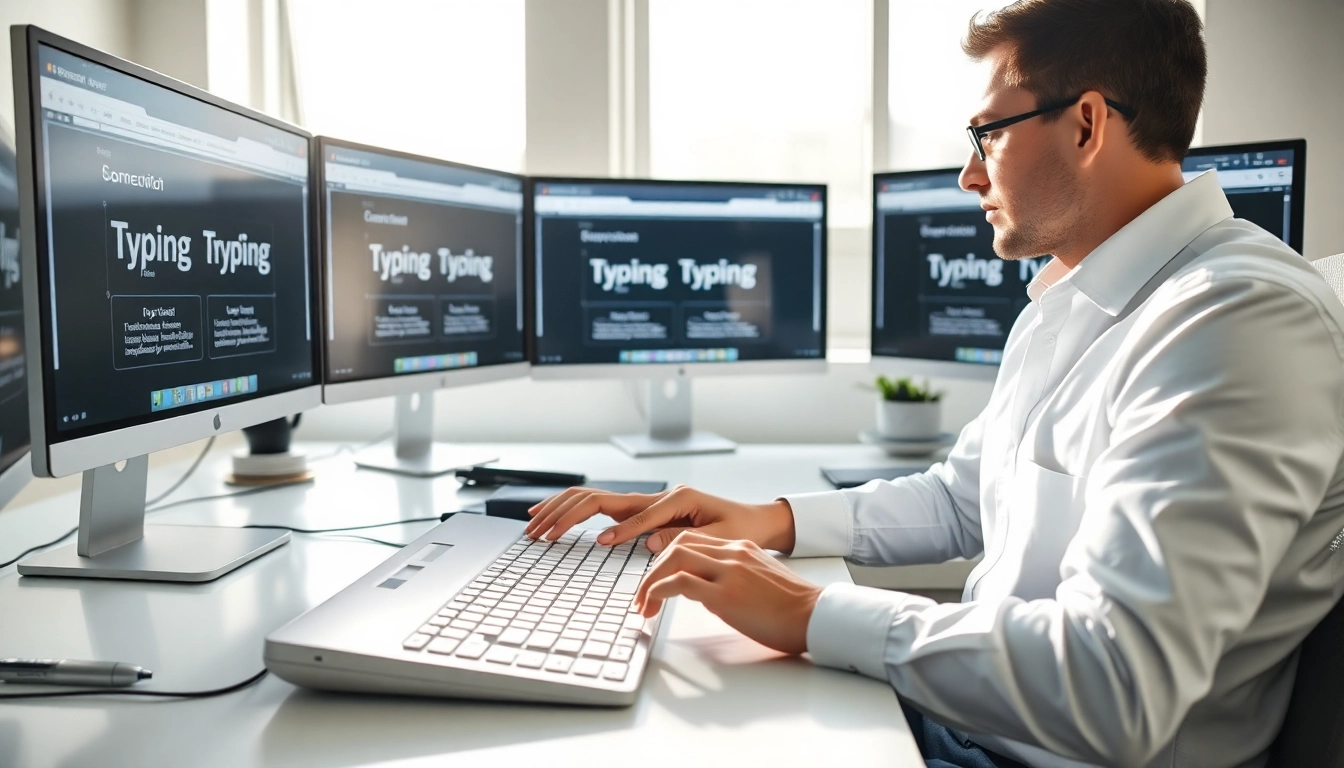 Enhance your skills at the typing center with a focused typist at work.
