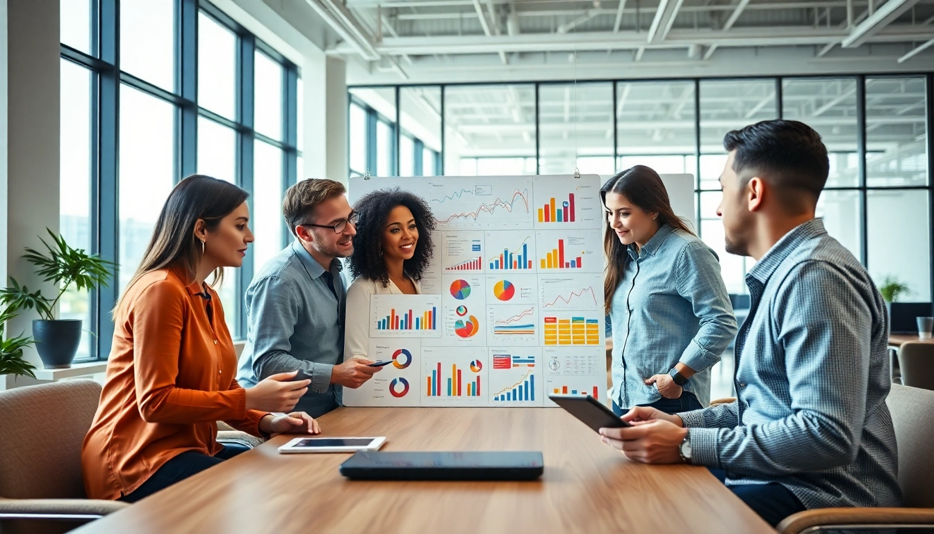 Engaged digital marketing strategists collaborating around charts on https://www.ound-ound.com.