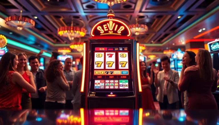 Menangkan jackpot dengan slot gacor yang dikelilingi pemain yang merayakan kemenangan.