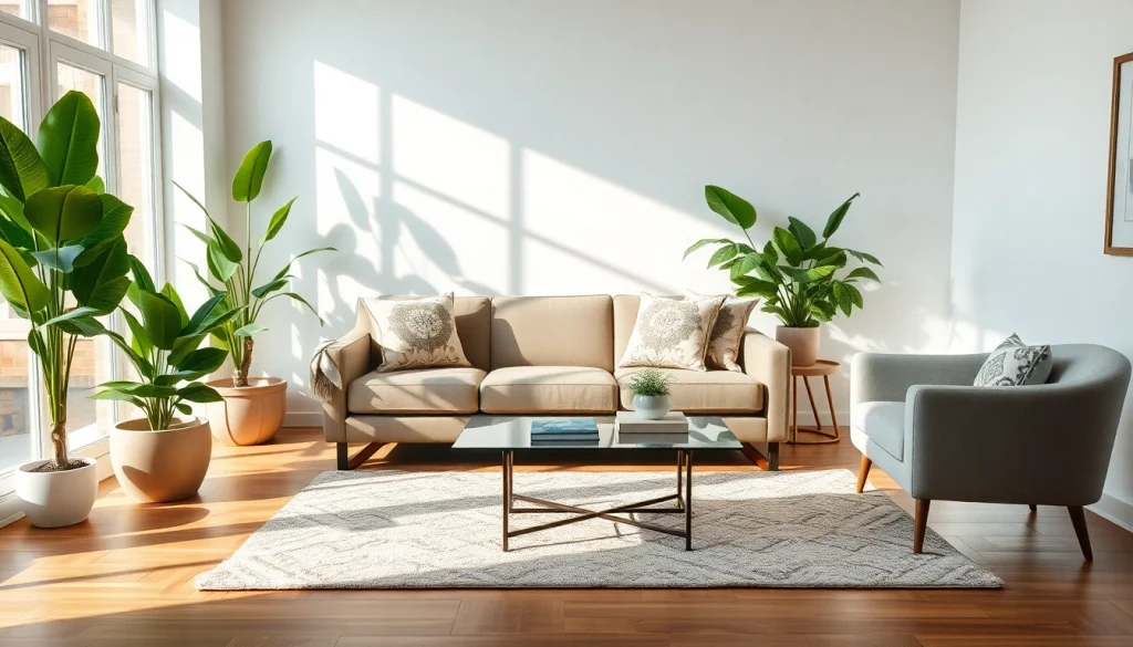 Experience modern design with a stylish living room from https://merithome.co.uk, featuring chic furniture and vibrant plants.