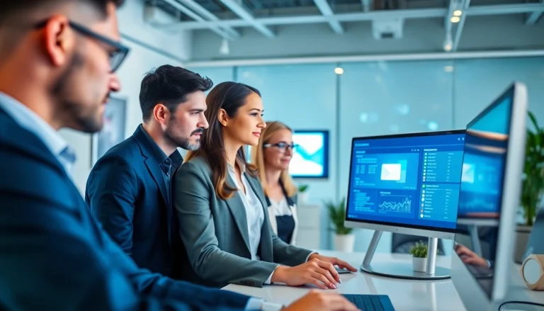 Engaged team discussing Email Security & Archiving strategies in a professional office setting.