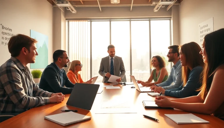 Engaged business coach los Angeles guiding a diverse team in a collaborative session.