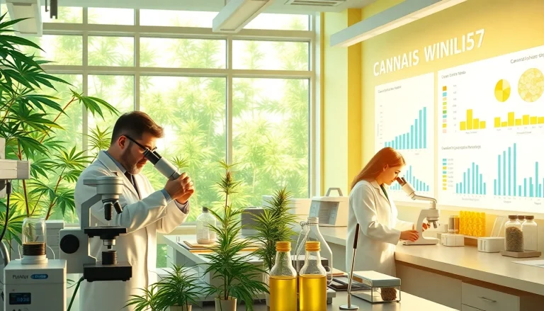 Researchers studying cannabinoid WIN55 in a modern lab environment.