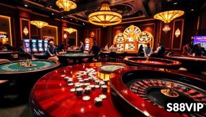 Experience the thrill of S88VIP with dynamic casino tables and vibrant gaming action.