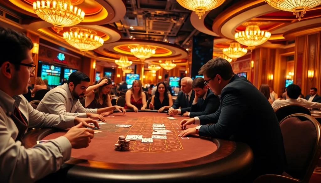 High-stakes blackjack action at a luxurious casino featuring vibrant gameplay and excitement at hi88.photo.