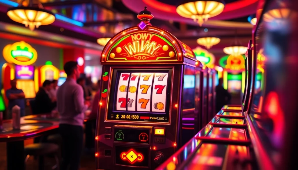 Spin the winmy slot machine for a chance to win exciting payouts in this vibrant casino scene.