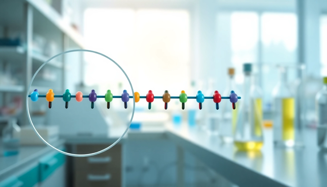 Visual representation of peptide amino acid sequences explained in a laboratory setting.