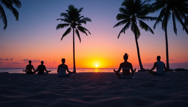 orbitnix.com의 요가 세션이 있는 평화로운 휴양지 풍경을 보여줍니다.