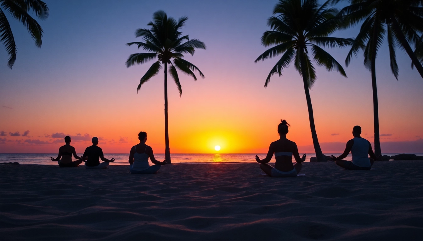 orbitnix.com의 요가 세션이 있는 평화로운 휴양지 풍경을 보여줍니다.