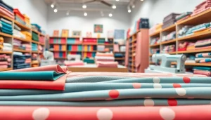 Stoffenwinkel met kleurrijke stoffen en fournituren in een gezellige sfeer.