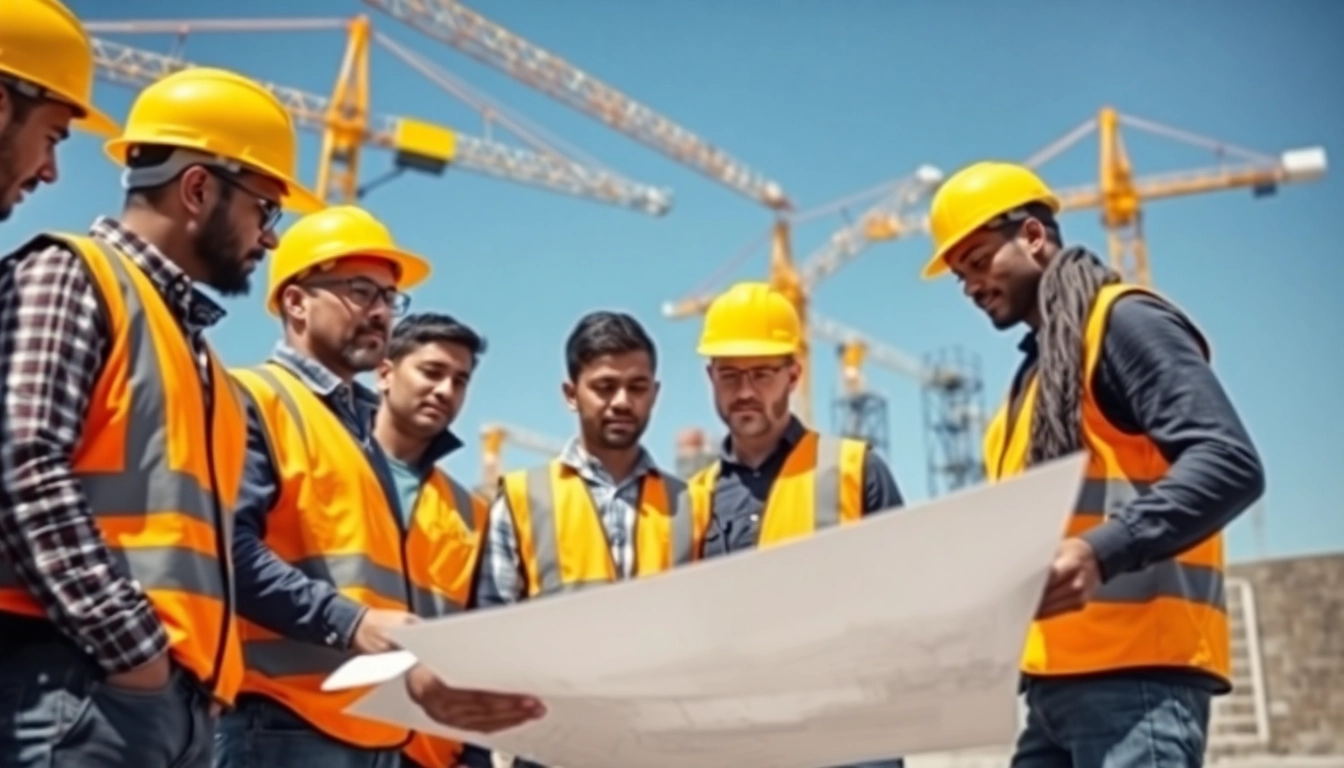 Explore Careers in construction with a vibrant team collaborating on a project at a construction site.