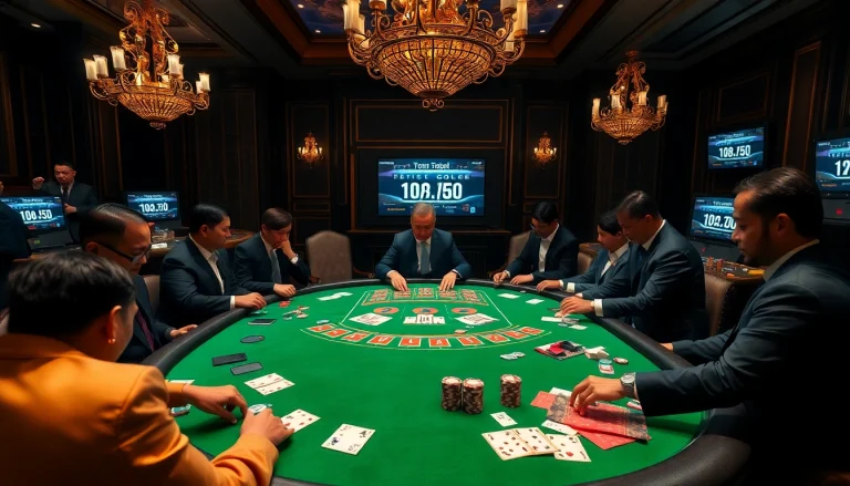 Engaging players at a Toto Togel table creating excitement in a luxury casino atmosphere.