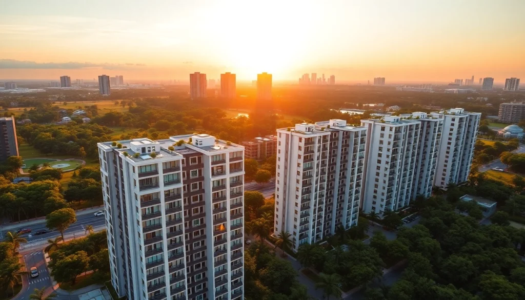 View of Tampines St 95 EC condominiums surrounded by natural landscapes and vibrant sunset.