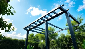Enhance your garden with a striking modern steel pergola designed for elegance and durability.