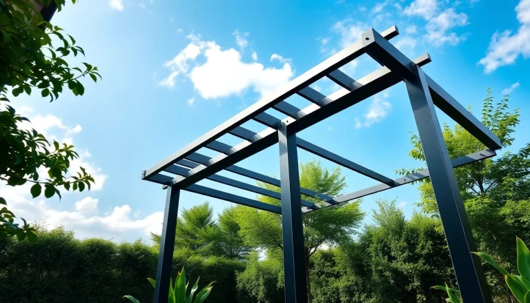 Enhance your garden with a striking modern steel pergola designed for elegance and durability.