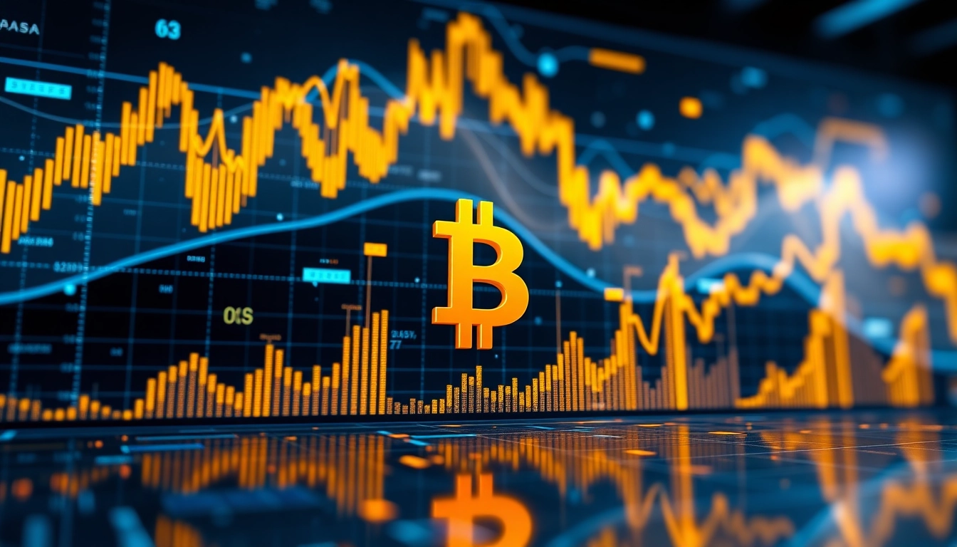 Динамічний графік і символ Bitcoin, відображаючи курс біткоїна на фоні технологій.