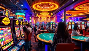 Rasakan keseruan bermain PLANET77 game dengan suasana kasino yang hidup dan penuh warna.