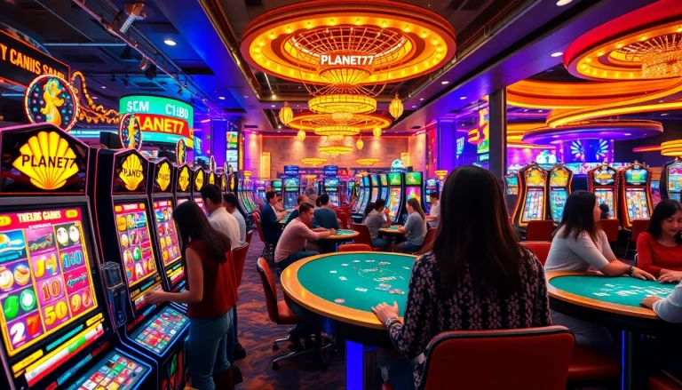Rasakan keseruan bermain PLANET77 game dengan suasana kasino yang hidup dan penuh warna.