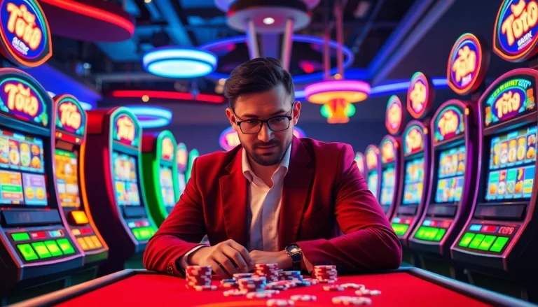 Menangkan di toto slot dengan mesin permainan yang berwarna-warni di kasino.