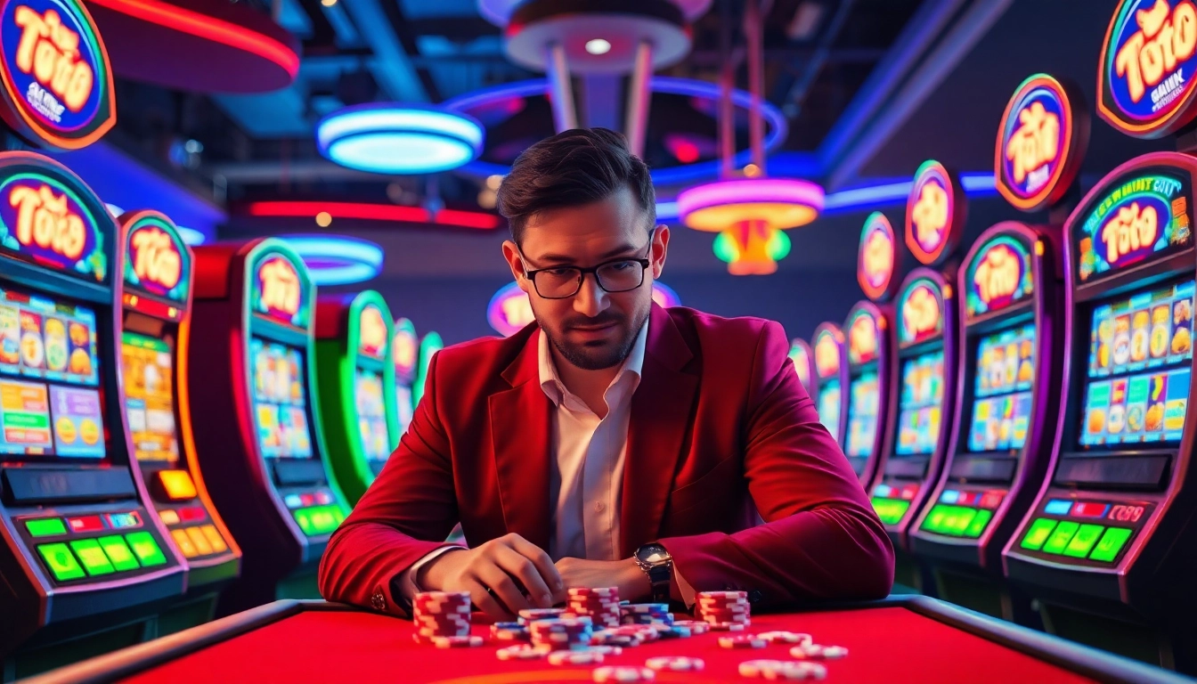 Menangkan di toto slot dengan mesin permainan yang berwarna-warni di kasino.