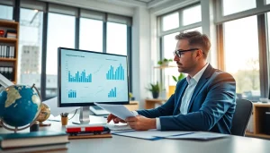 Księgowość dla firmy transportowej w nowoczesnym biurze księgowym z narzędziami do analizy finansowej.