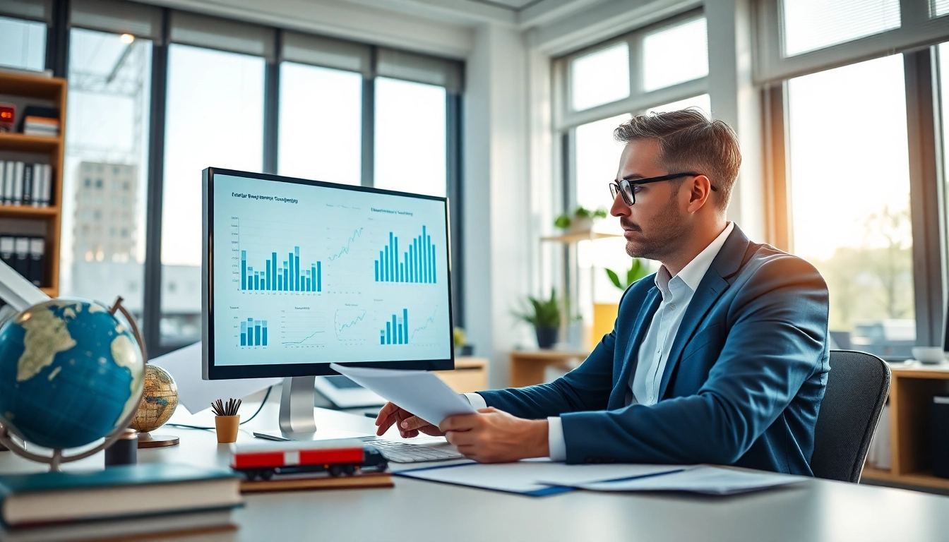 Księgowość dla firmy transportowej w nowoczesnym biurze księgowym z narzędziami do analizy finansowej.