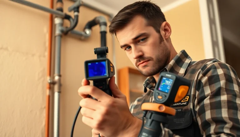 Leak Detection Dumfries technician inspecting plumbing for leaks with advanced technology.
