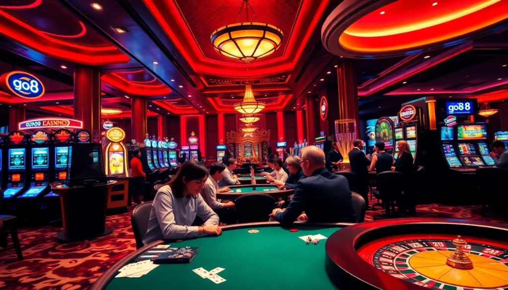 Experience high-stakes excitement with go8 at a luxurious casino gaming floor.