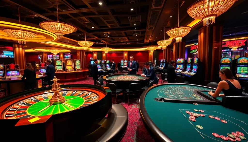 Một cảnh động cho thấy người chơi cá cược tại Bet VIP, nổi bật với bánh xe roulette và bàn poker dưới ánh đèn rực rỡ.