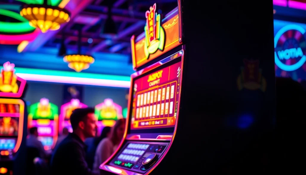 Menggambarkan pengalaman slot depo 1k yang seru dengan pemain merayakan kemenangan jackpot.