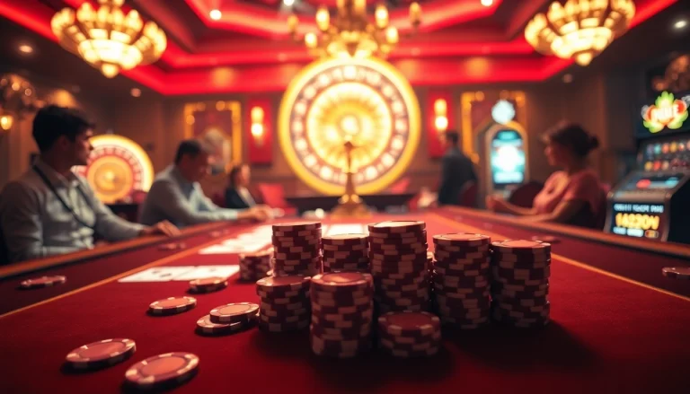 Betting at shbet casino with poker chips and vibrant casino atmosphere.