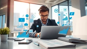 Boost social media visibility with a digital marketing strategist in a bright office setting.