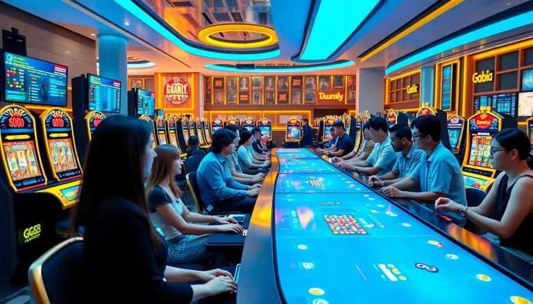 Dynamic online casino atmosphere showcasing diverse games at gg888info for an engaging experience.