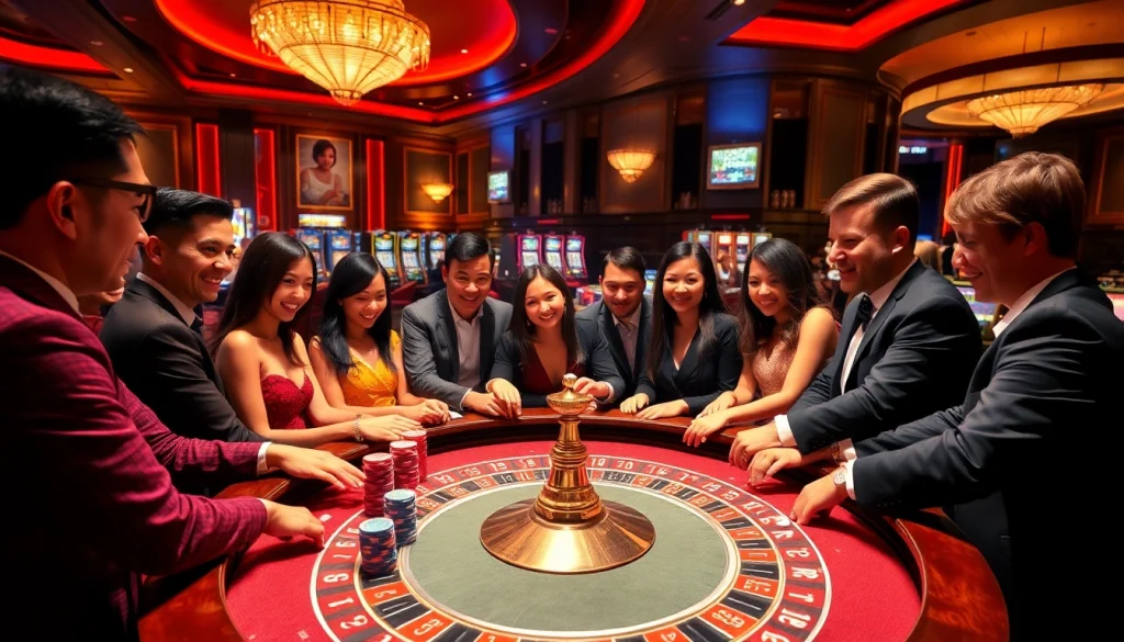 Experience the excitement of a casino with gamblers enjoying games at https://topclub.space/ featuring vibrant roulette and poker action.