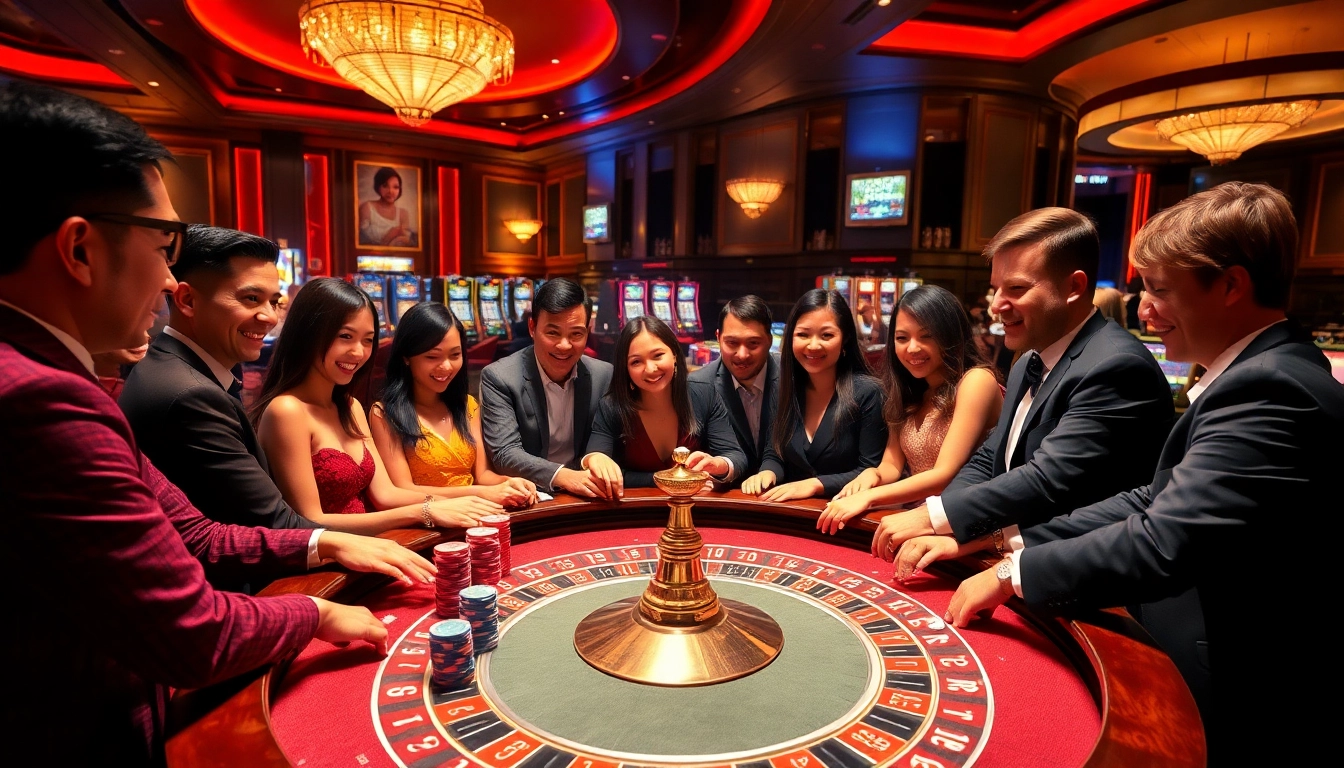 Experience the excitement of a casino with gamblers enjoying games at https://topclub.space/ featuring vibrant roulette and poker action.
