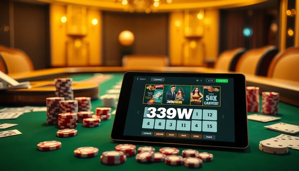 Play poker and win with 389WIN at a luxurious casino table filled with action.
