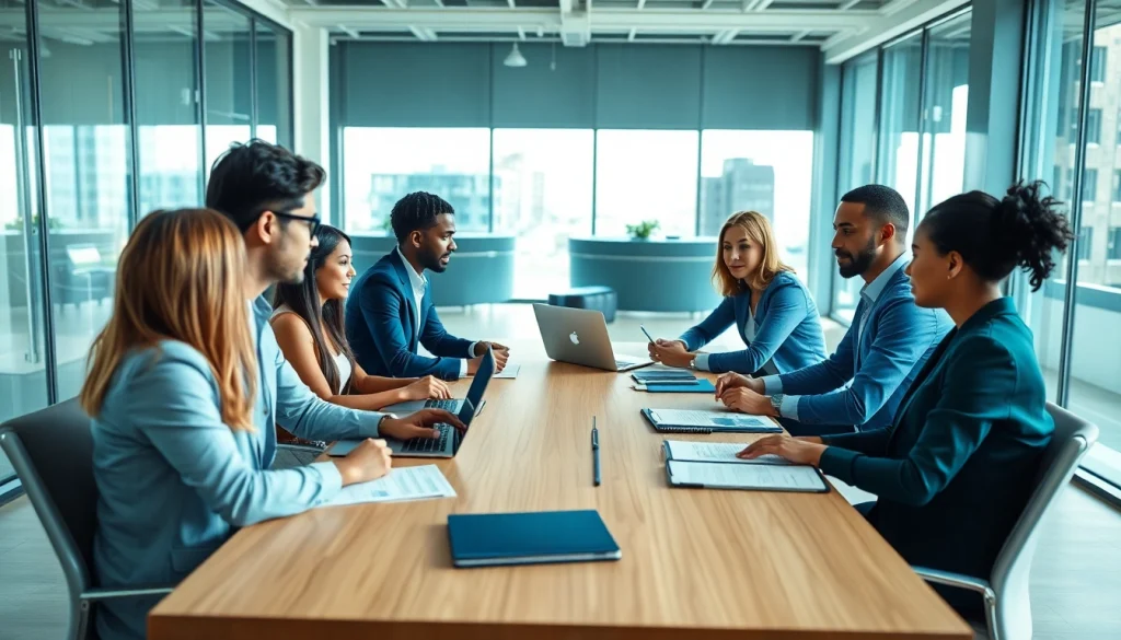 Engaging session on Insurance Claims Help in a modern office, showcasing diverse participants collaborating.