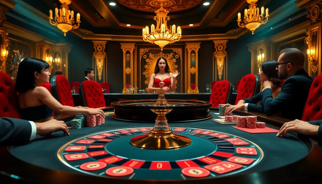 Gamblers playing at a luxurious UU88-themed roulette table in an elegant casino setting.