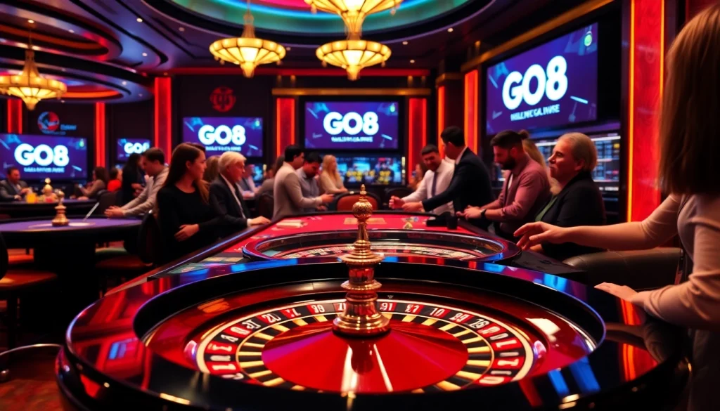 Experience the excitement of GO8 with players engaging at a luxurious casino table.