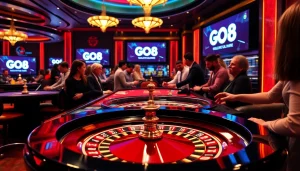 Experience the excitement of GO8 with players engaging at a luxurious casino table.