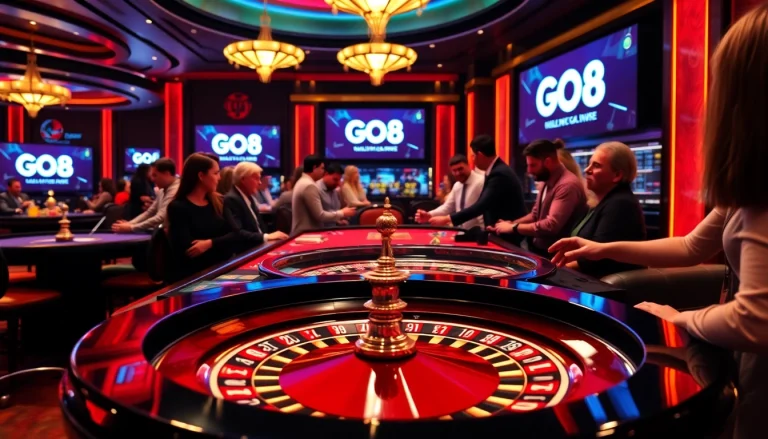 Experience the excitement of GO8 with players engaging at a luxurious casino table.