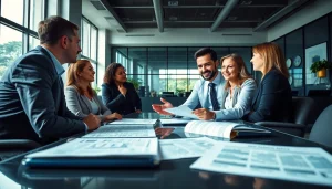 Financial advisor explaining SMSF tax return process to clients in a modern office.